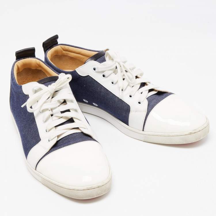 Pre Owned Christian Louboutin Tricolor Leather And Denim Cap Toe Low Top Sneakers Size 45
