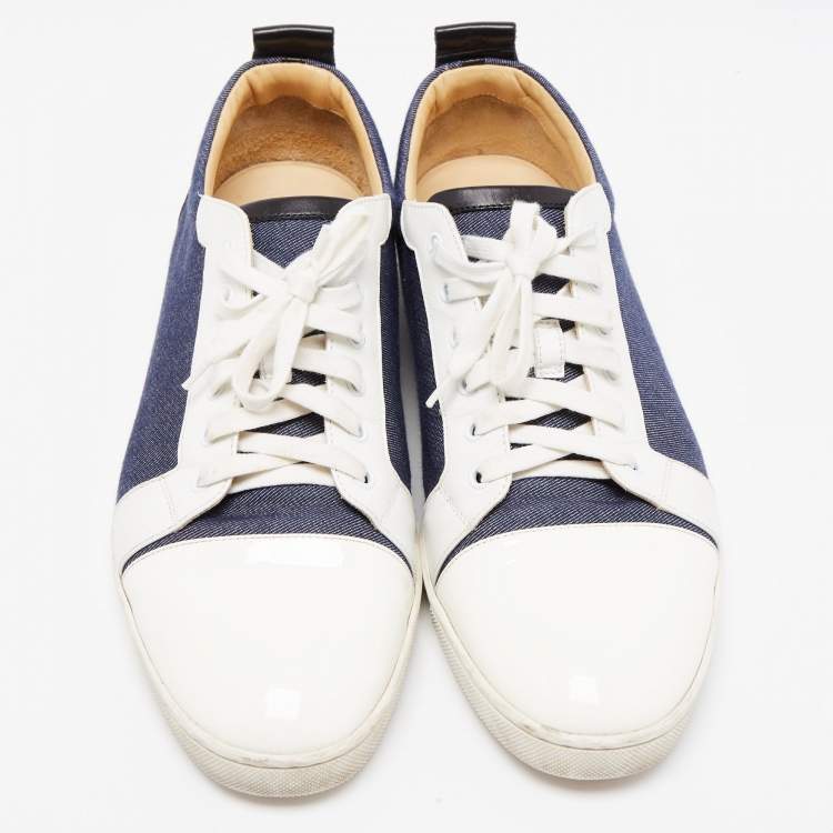Pre Owned Christian Louboutin Tricolor Leather And Denim Cap Toe Low Top Sneakers Size 45