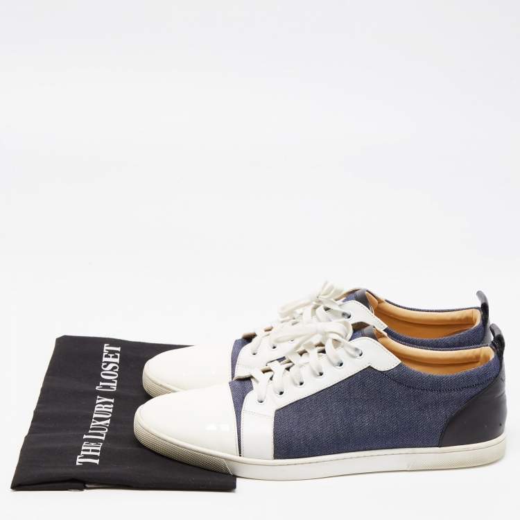 Pre Owned Christian Louboutin Tricolor Leather And Denim Cap Toe Low Top Sneakers Size 45