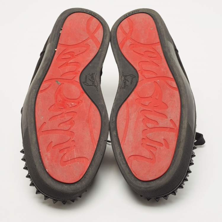 Pre Owned Christian Louboutin Black Suede Louis Junior Spike Low Top Sneakers Size 41
