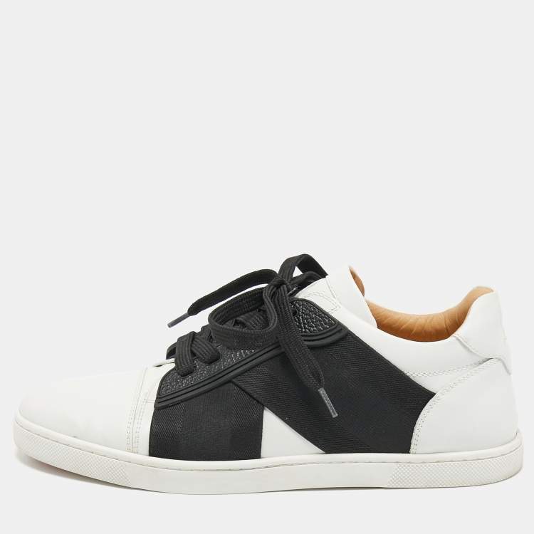 Christian Louboutin Black/White Leather Elastikid Donna Low Top Sneakers Size 38