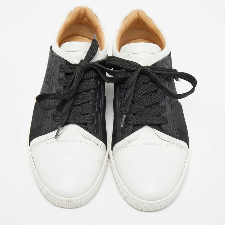 Pre Owned Christian Louboutin Black/White Leather Elastikid Donna Low Top Sneakers Size 38