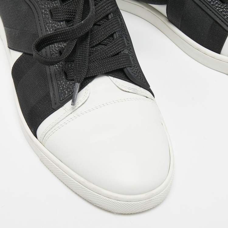 Pre Owned Christian Louboutin Black/White Leather Elastikid Donna Low Top Sneakers Size 38