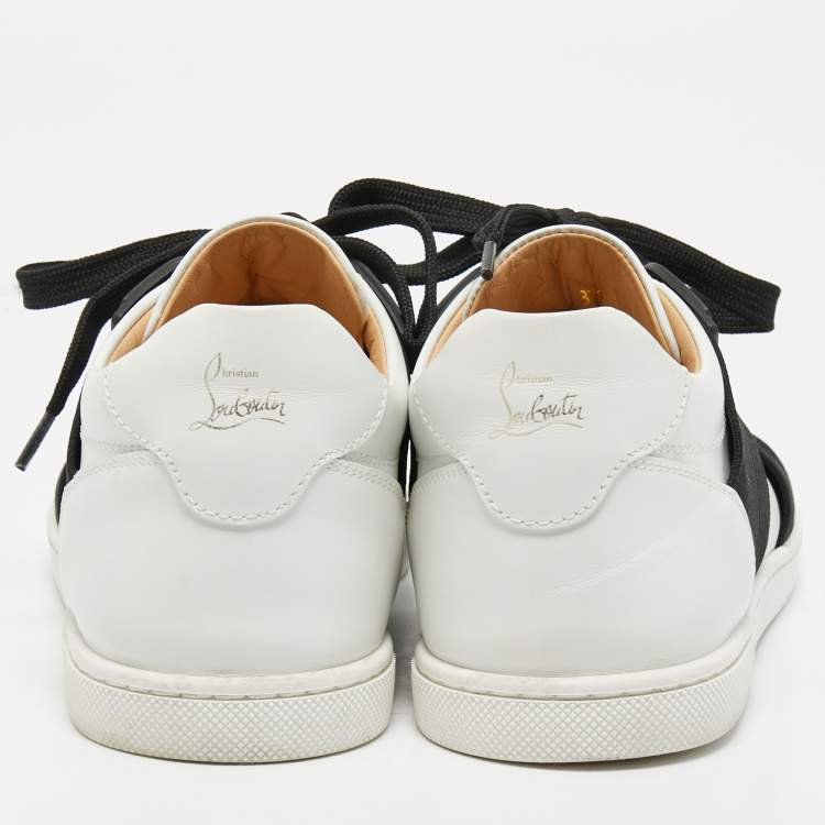 Pre Owned Christian Louboutin Black/White Leather Elastikid Donna Low Top Sneakers Size 38