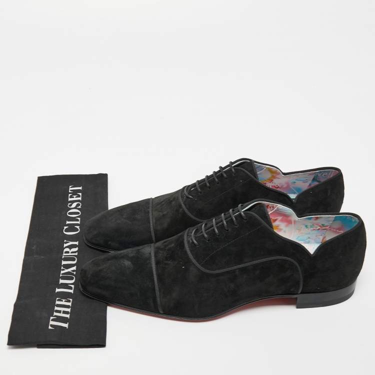 Pre Owned Christian Louboutin Black/White Canvas Greggo Lace Up Espadrille Size 42