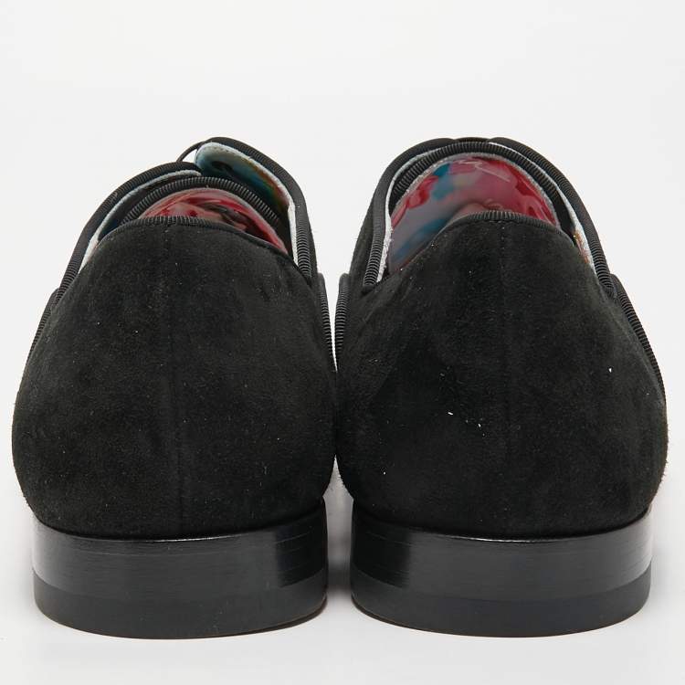 Pre Owned Christian Louboutin Black/White Canvas Greggo Lace Up Espadrille Size 42