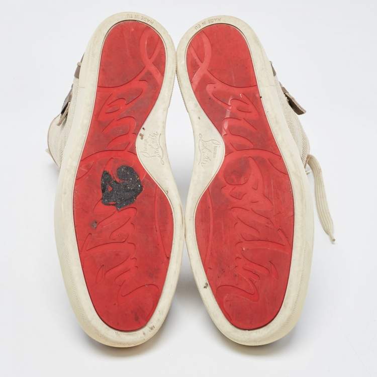 Pre Owned Christian Louboutin Two Tone Canvas and Leather Alfie High Top Sneakers Size 41