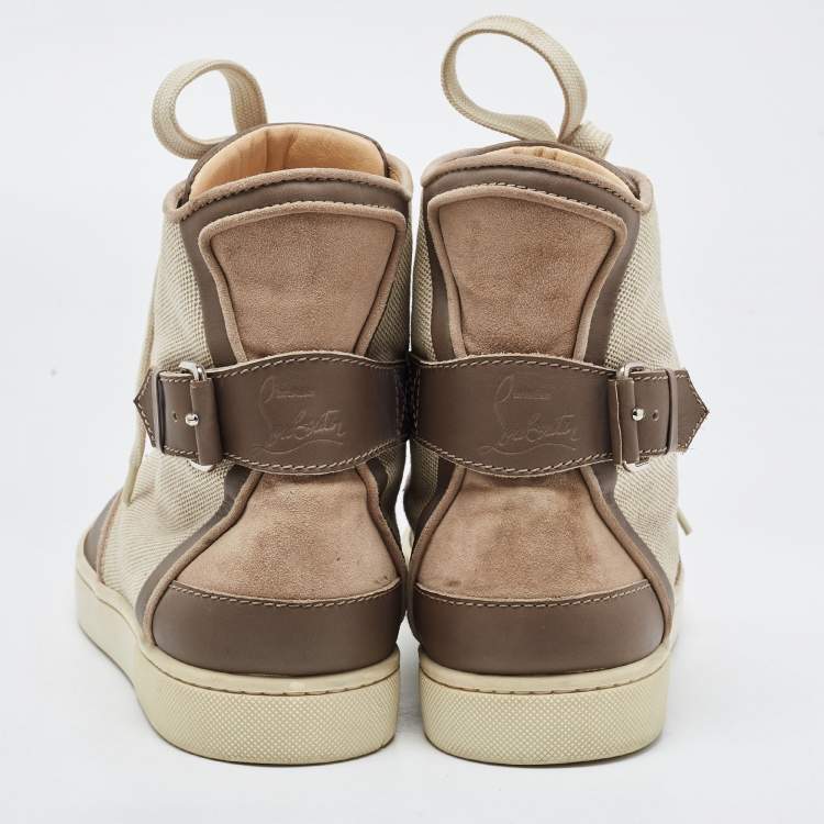 Pre Owned Christian Louboutin Two Tone Canvas and Leather Alfie High Top Sneakers Size 41