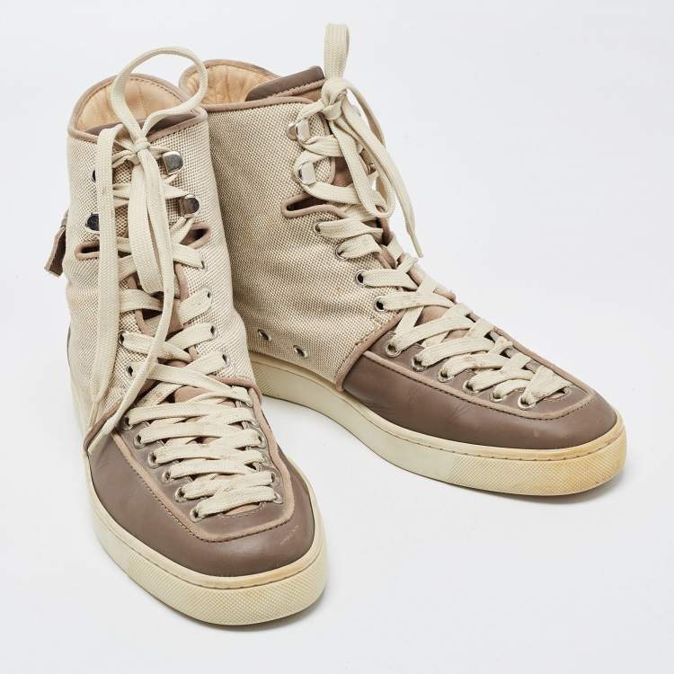 Pre Owned Christian Louboutin Two Tone Canvas and Leather Alfie High Top Sneakers Size 41