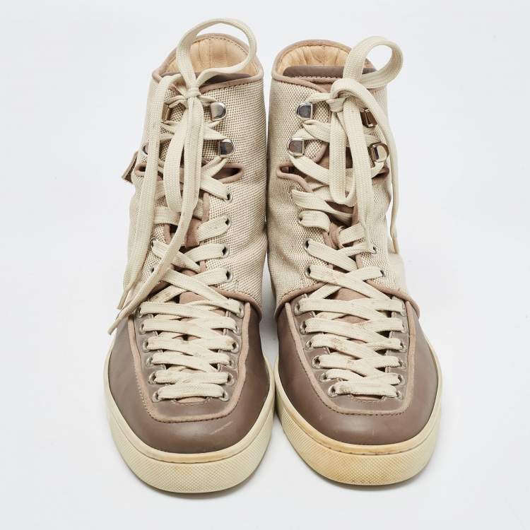 Pre Owned Christian Louboutin Two Tone Canvas and Leather Alfie High Top Sneakers Size 41