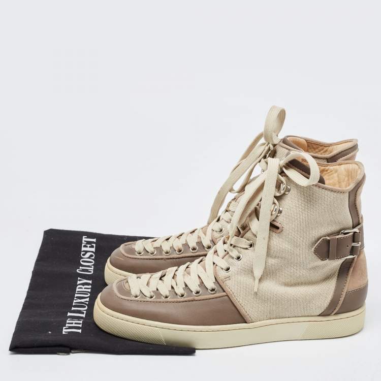 Pre Owned Christian Louboutin Two Tone Canvas and Leather Alfie High Top Sneakers Size 41