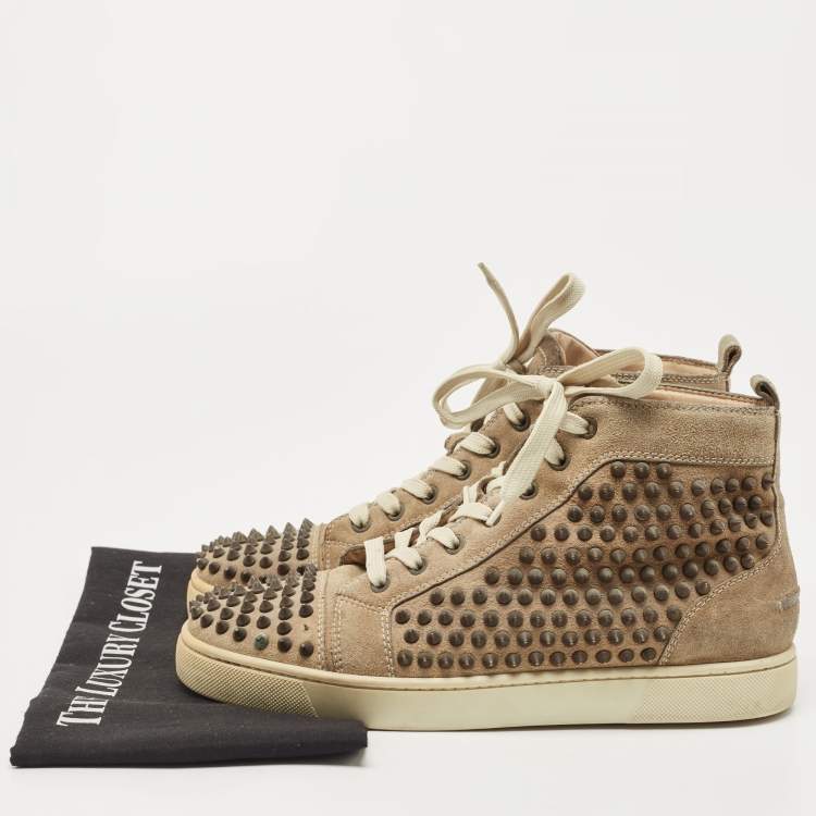 Pre Owned Christian Louboutin Brown Suede Spike High Top Sneakers Size 41