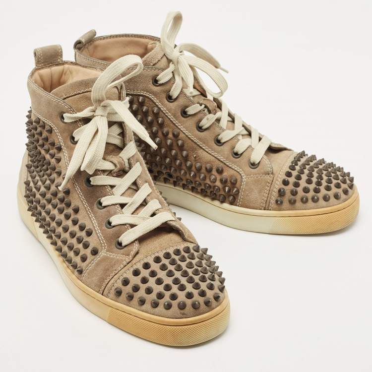 Pre Owned Christian Louboutin Brown Suede Spike High Top Sneakers Size 41