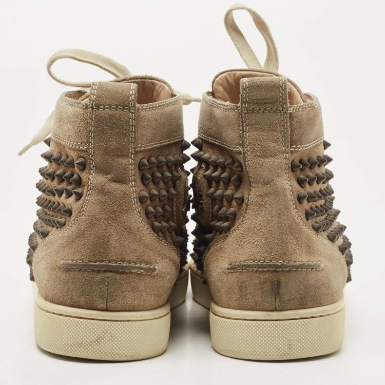 Pre Owned Christian Louboutin Brown Suede Spike High Top Sneakers Size 41