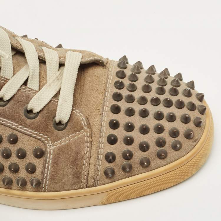 Pre Owned Christian Louboutin Brown Suede Spike High Top Sneakers Size 41