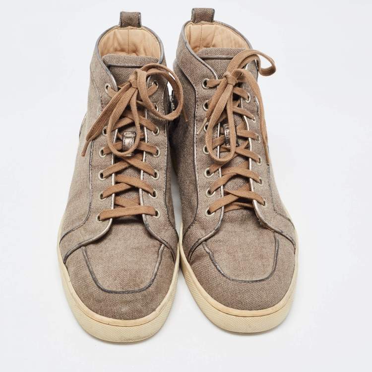 Pre Owned Christian Louboutin Brown Canvas Rantus Orlato High Top Sneakers Size 41