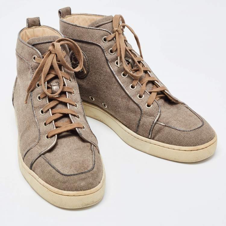 Pre Owned Christian Louboutin Brown Canvas Rantus Orlato High Top Sneakers Size 41