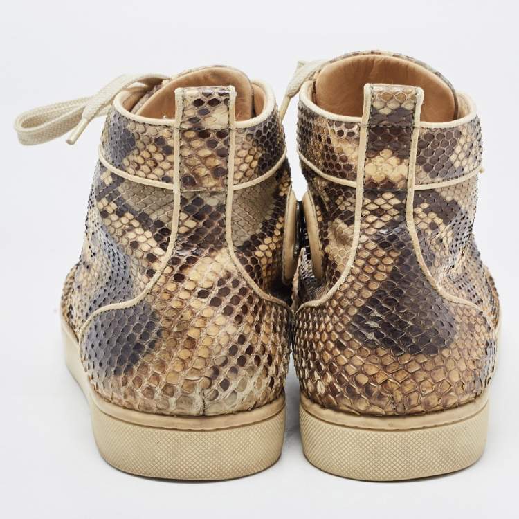 Pre Owned Christian Louboutin Brown/Beige Python Rantus Orlato High Top Sneakers Size 41