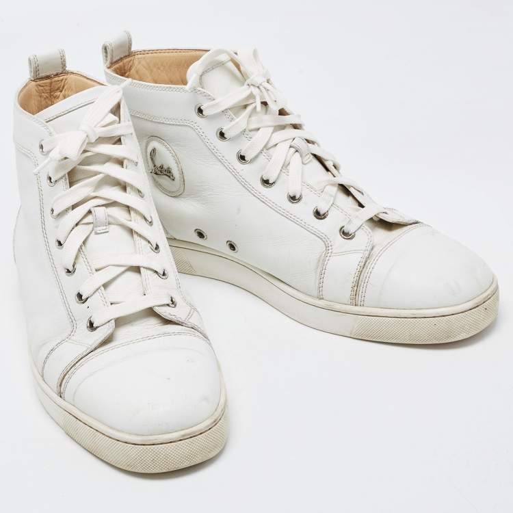 Pre Owned Christian Louboutin White Leather Louis High Top Sneakers Size 43