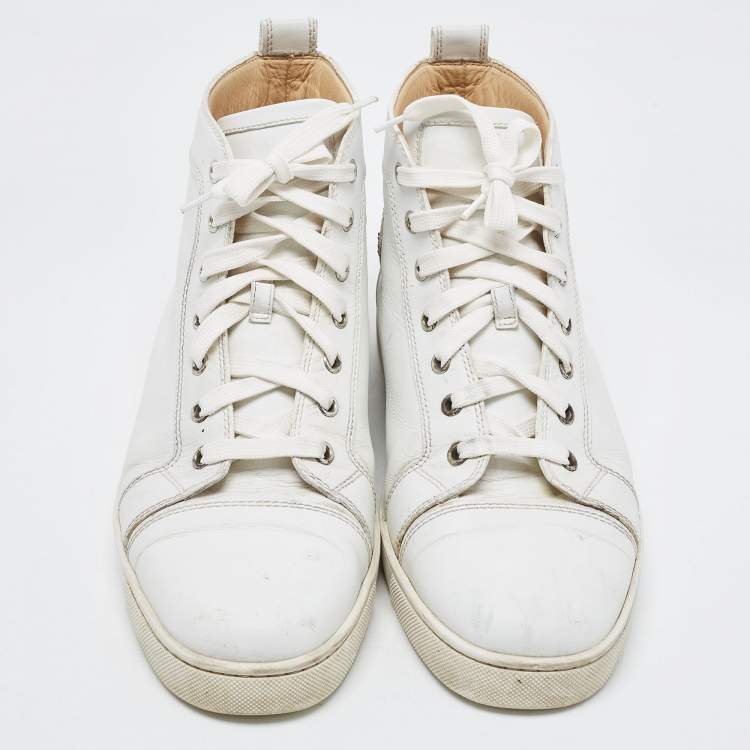 Pre Owned Christian Louboutin White Leather Louis High Top Sneakers Size 43