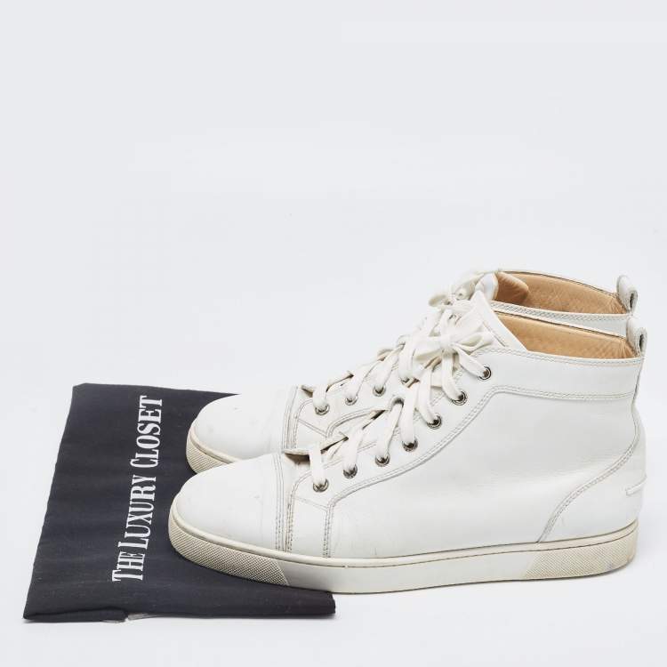 Pre Owned Christian Louboutin White Leather Louis High Top Sneakers Size 43