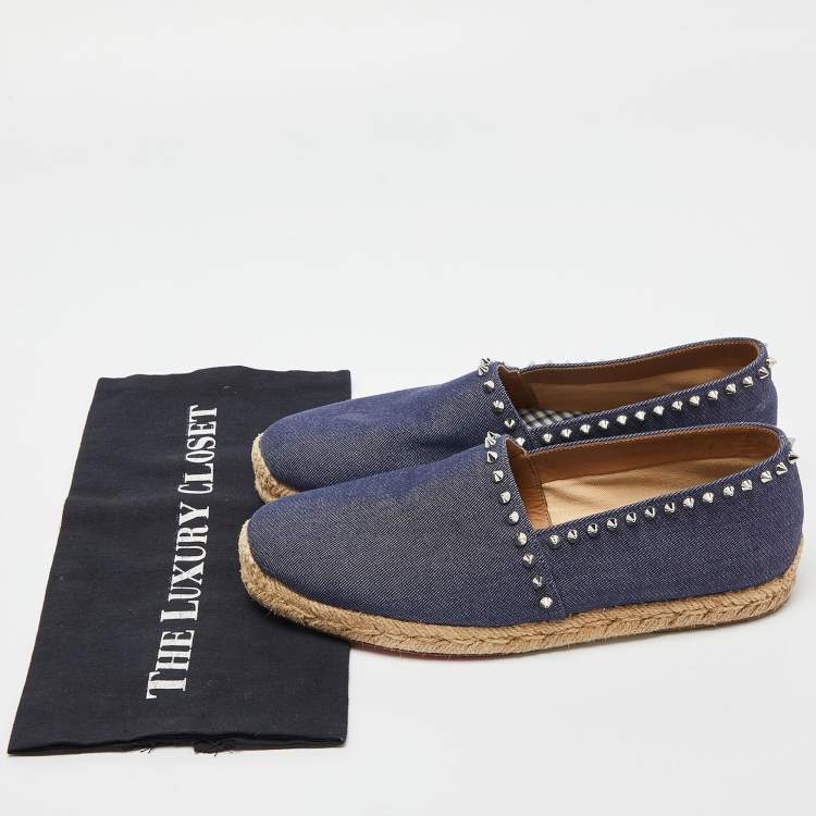 Pre Owned Christian Louboutin Blue Denim Spike Trim Espadrille Size 40