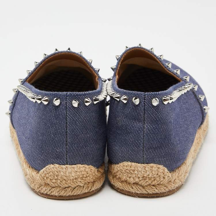 Pre Owned Christian Louboutin Blue Denim Spike Trim Espadrille Size 40