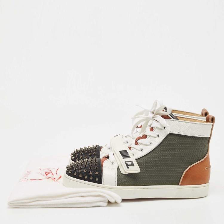 Pre Owned Christian Louboutin Multicolor Leather Lou Spike High Top Sneakers Size 42