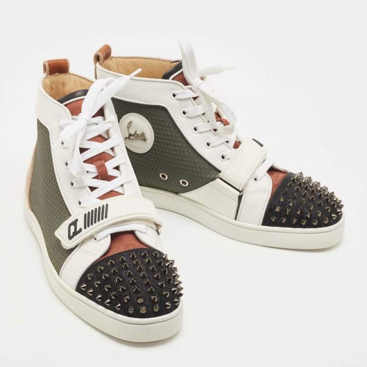 Pre Owned Christian Louboutin Multicolor Leather Lou Spike High Top Sneakers Size 42