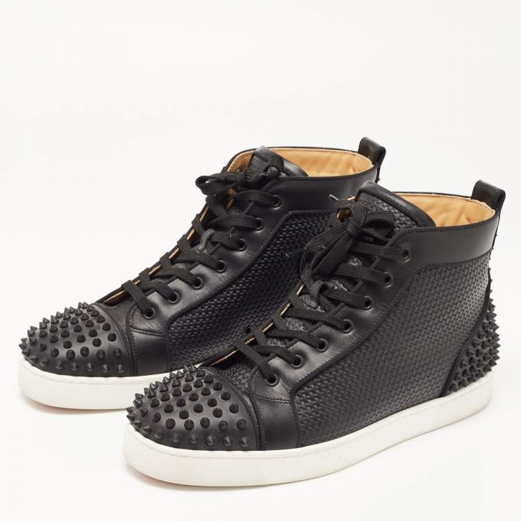 CHRISTIAN LOUBOUTIN SHOES LOU SPIKES SNEAKERS 45 LEATHER CANVAS