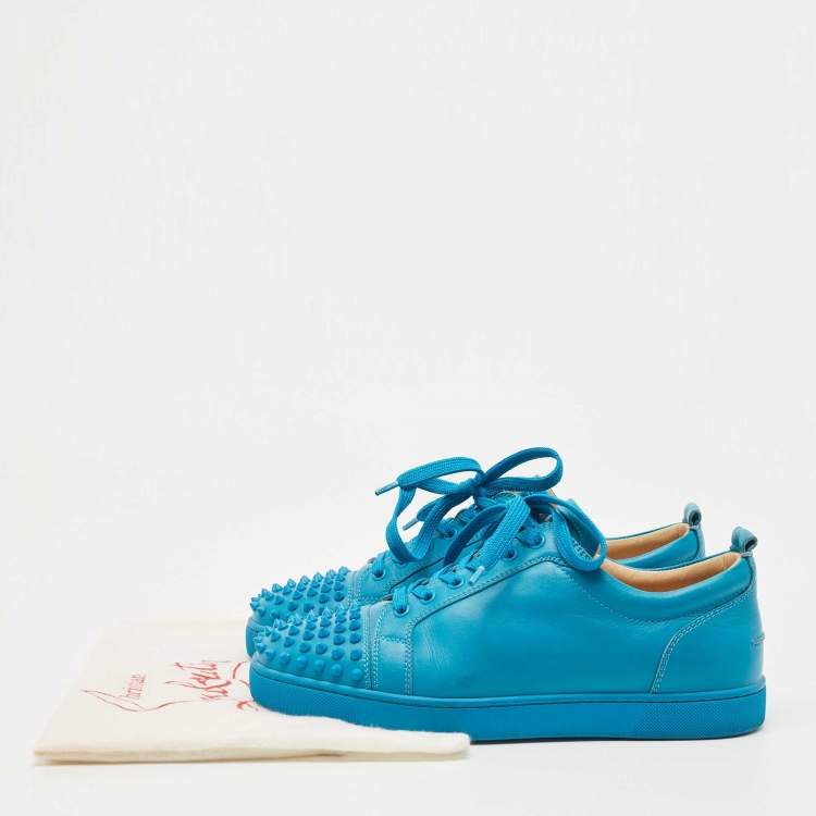 Pre Owned Christian Louboutin Blue Leather Louis Junior Spike Sneakers Size 42.5