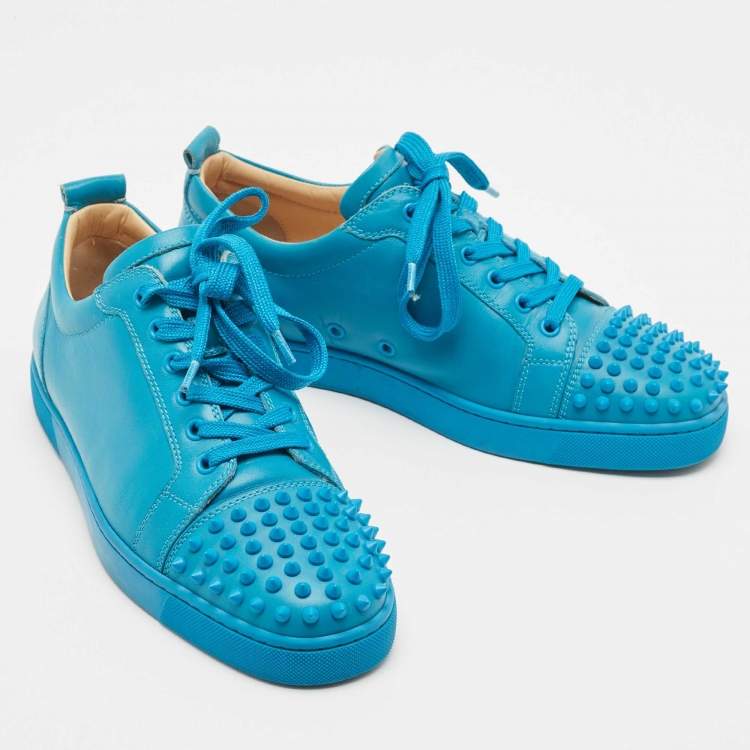 Pre Owned Christian Louboutin Blue Leather Louis Junior Spike Sneakers Size 42.5