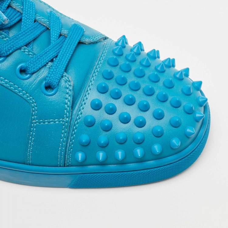 Pre Owned Christian Louboutin Blue Leather Louis Junior Spike Sneakers Size 42.5