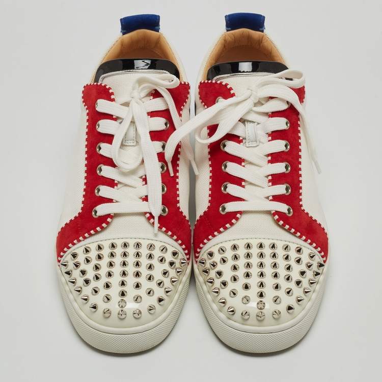 مملوكة مسبقًا Christian Louboutin Multicolor Suede and Patent Louis Junior Spikes Sneakers Size 45