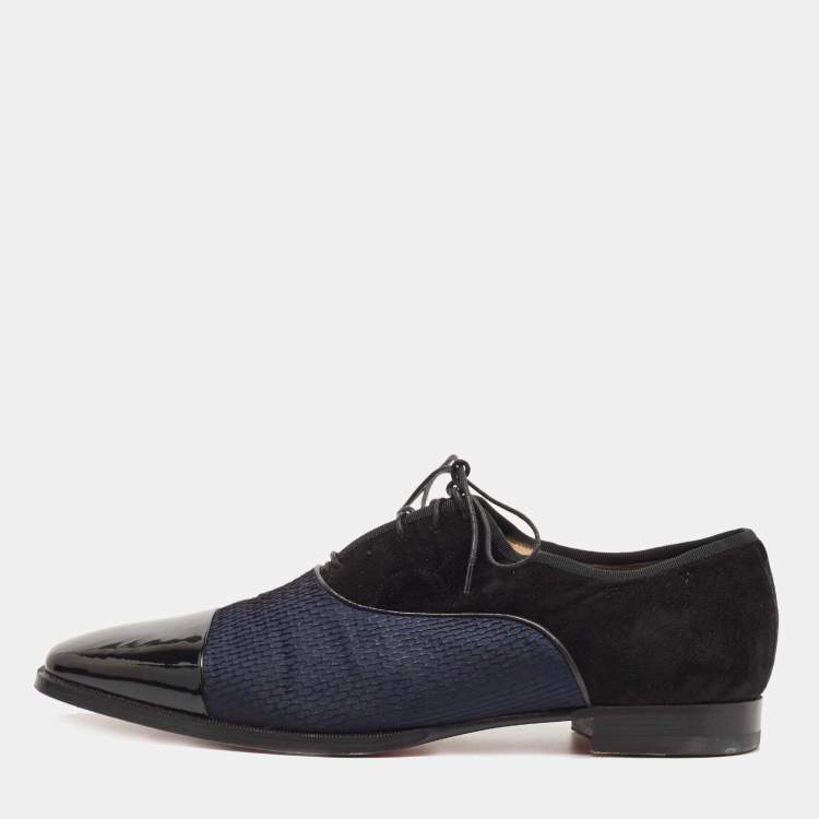 Pre Owned Christian Louboutin Black/Navy Blue Suede and Fabric Greggo Oxfords Size 44