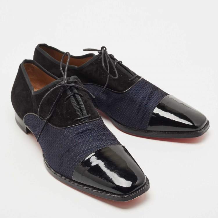 Pre Owned Christian Louboutin Black/Navy Blue Suede and Fabric Greggo Oxfords Size 44