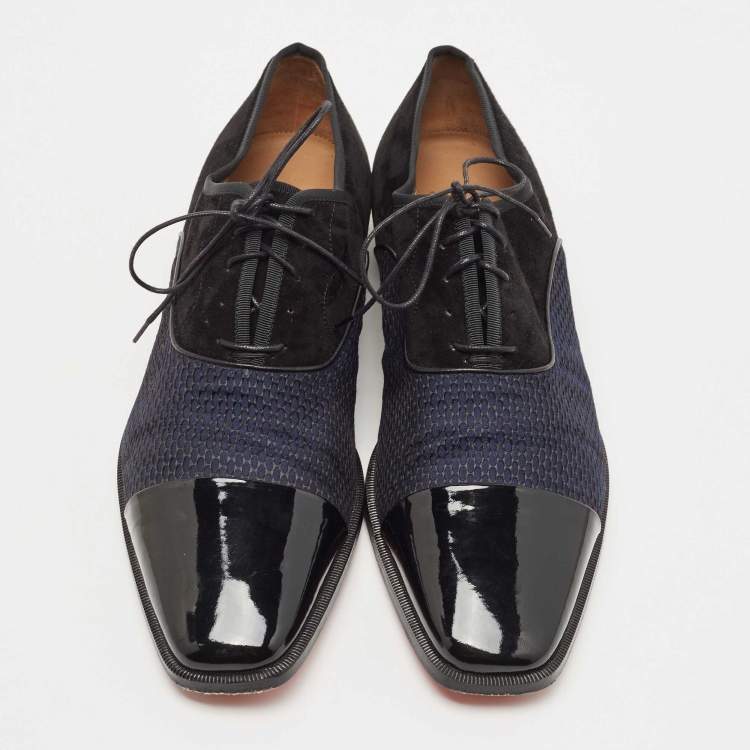 Pre Owned Christian Louboutin Black/Navy Blue Suede and Fabric Greggo Oxfords Size 44