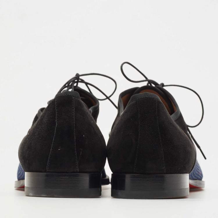Pre Owned Christian Louboutin Black/Navy Blue Suede and Fabric Greggo Oxfords Size 44