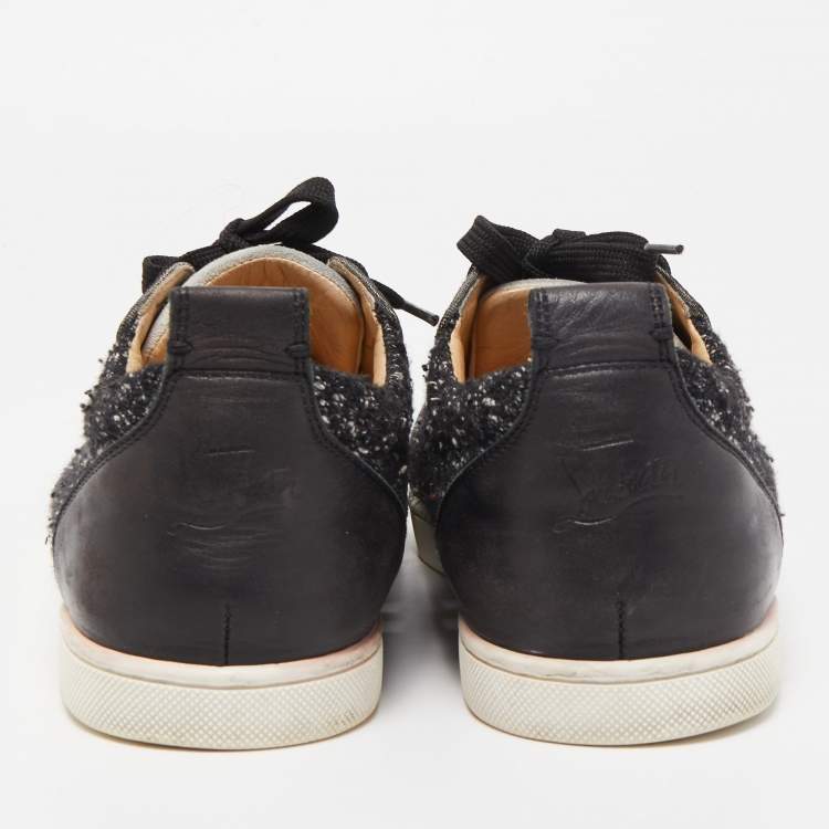 Pre Owned Christian Louboutin Tricolor Leather and Fabric Louis Junior Spikes Low Top Sneakers Size 43.5
