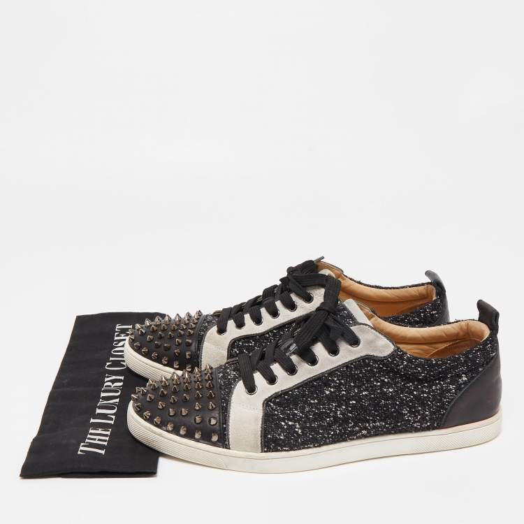 Pre Owned Christian Louboutin Tricolor Leather and Fabric Louis Junior Spikes Low Top Sneakers Size 43.5