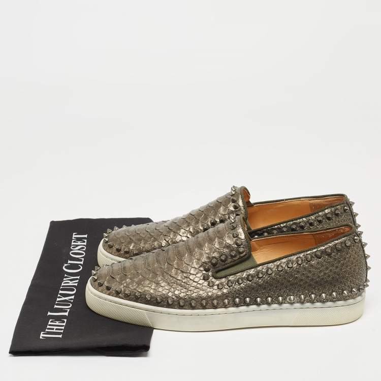Pre Owned Christian Louboutin Metallic Python Spike Pik Boat Sneakers Size 43