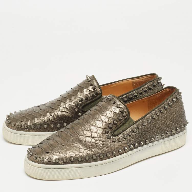 Pre Owned Christian Louboutin Metallic Python Spike Pik Boat Sneakers Size 43