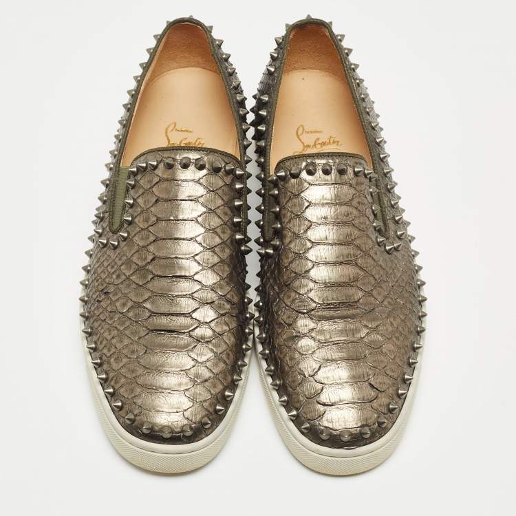 Pre Owned Christian Louboutin Metallic Python Spike Pik Boat Sneakers Size 43