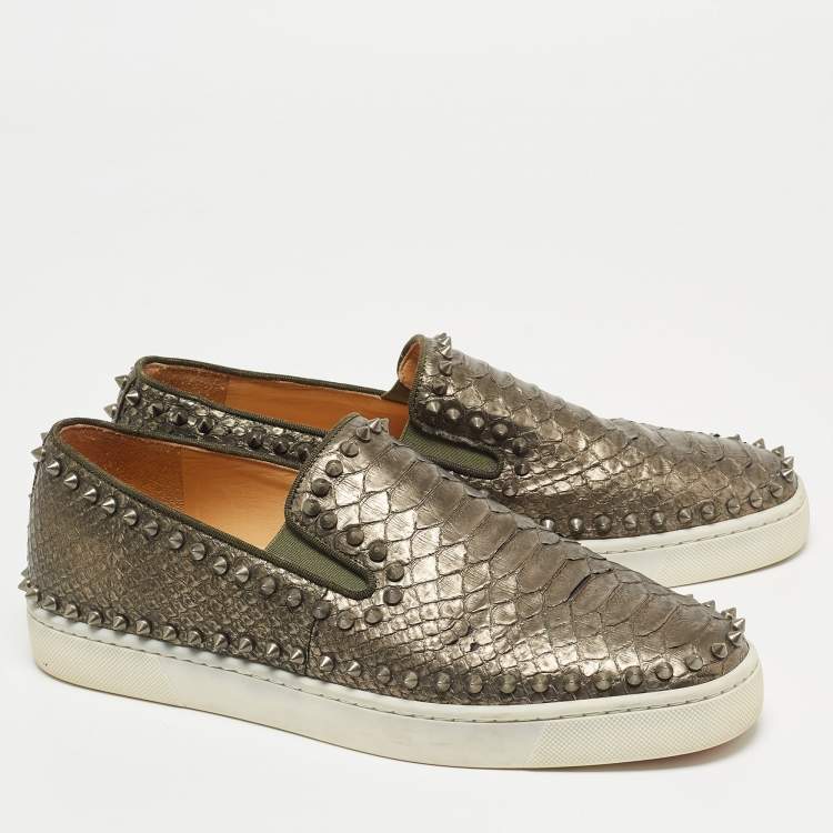 Pre Owned Christian Louboutin Metallic Python Spike Pik Boat Sneakers Size 43