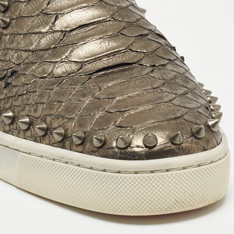 Pre Owned Christian Louboutin Metallic Python Spike Pik Boat Sneakers Size 43