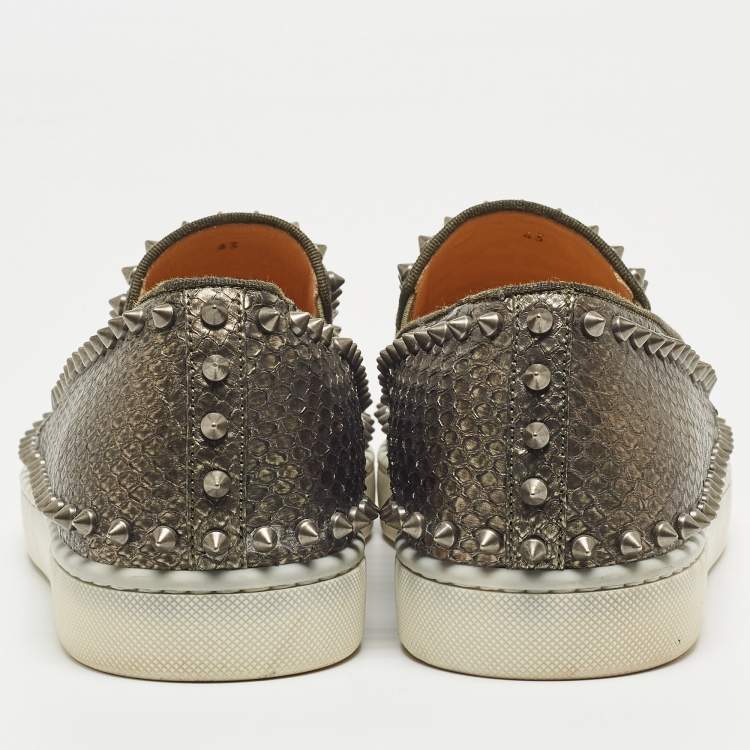 Pre Owned Christian Louboutin Metallic Python Spike Pik Boat Sneakers Size 43
