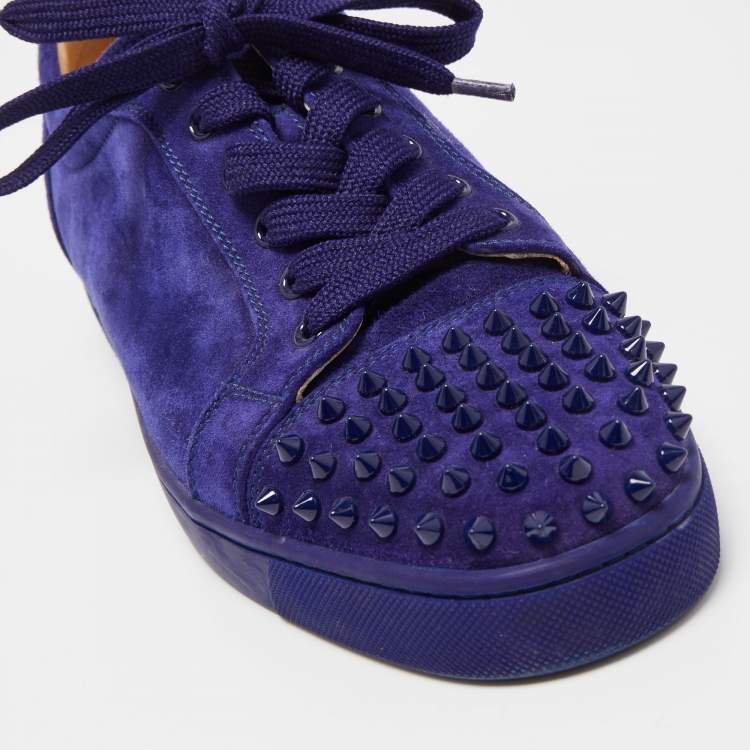 Pre Owned Christian Louboutin Blue Suede Louis Junior Spikes Sneakers Size 43