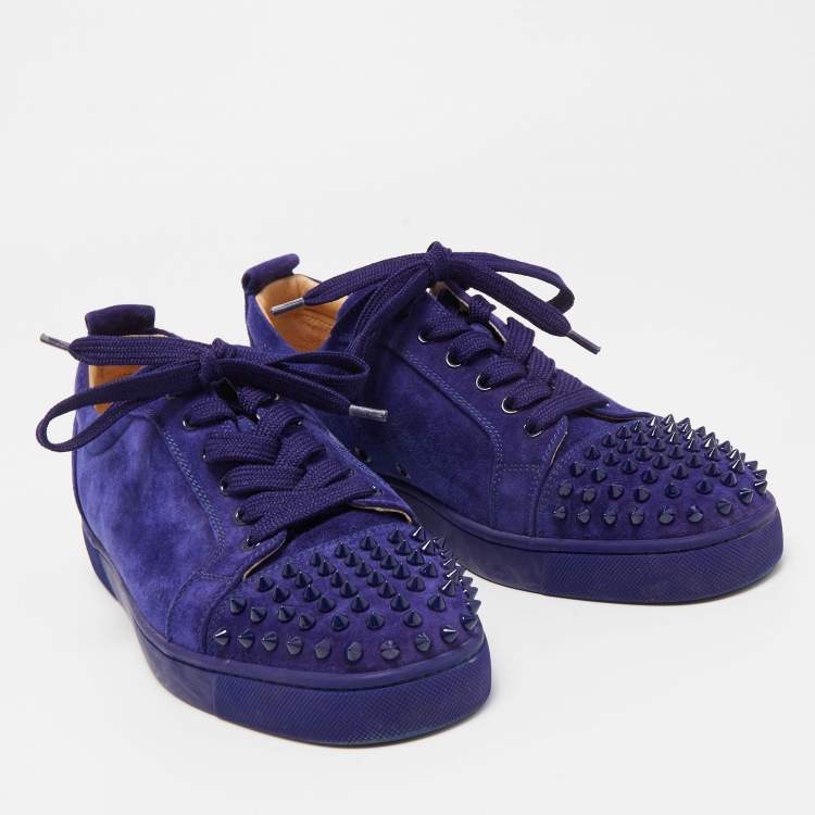 Pre Owned Christian Louboutin Blue Suede Louis Junior Spikes Sneakers Size 43