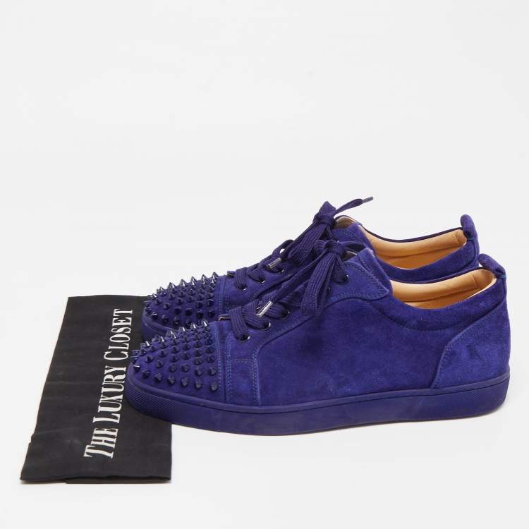 Pre Owned Christian Louboutin Blue Suede Louis Junior Spikes Sneakers Size 43