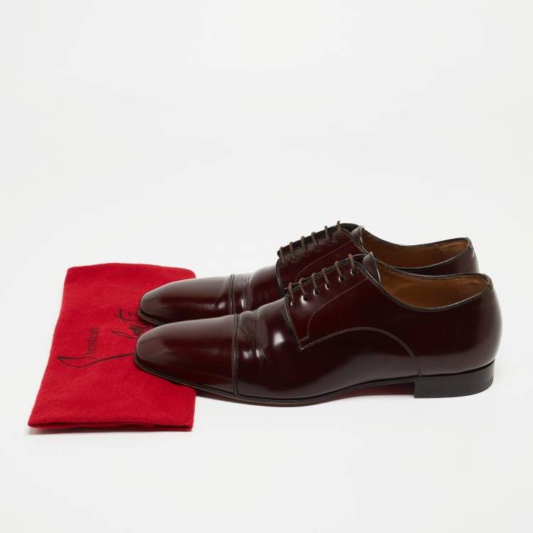 Pre Owned Christian Louboutin Burgundy Leather Lace Up Derby Size 43 
